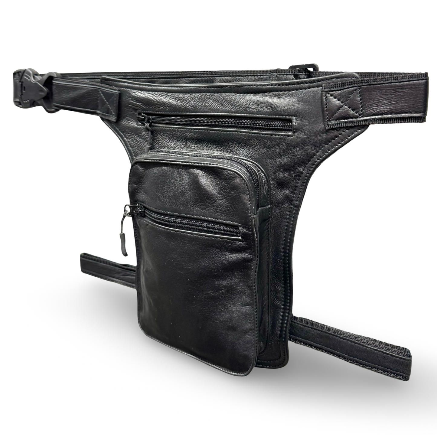 Leder Beintasche Herren Damen Motorrad Tasche Hüfttasche Braun Pure Black