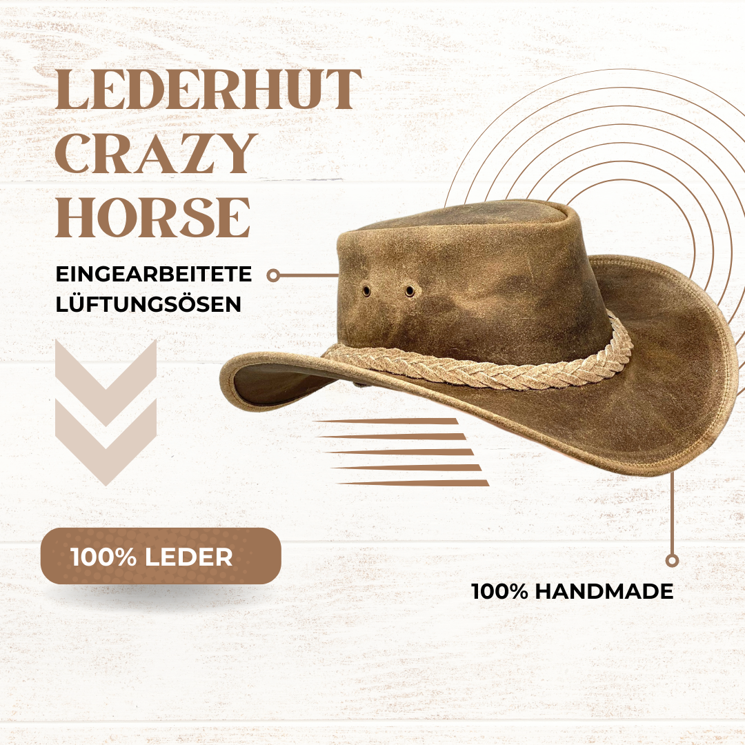 Lederhut Western Cowboy Reiten Leder Hut Band Sonnenschutz Unisex Crazy Horse